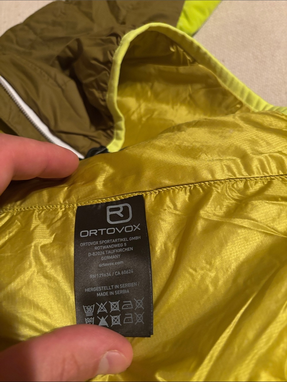 Men's Ortovox Olive & Lime Hooded Swisswool Jacket Size Large - Picture 4 of 7
